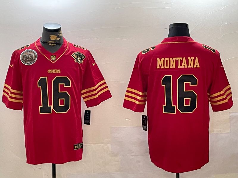 Men San Francisco 49ers #16 Montana Red Gold 2024 Nike Limited NFL Jersey style 12301->san francisco 49ers->NFL Jersey